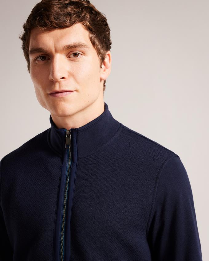 Veste Ted Baker Textured Zip Through Bleu Marine Homme | AOS-15562998